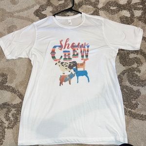 Size medium white tshirt with a show crew graphic